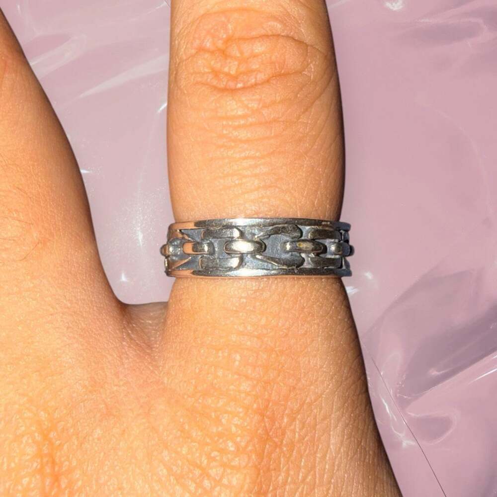Vintage Y2K Goth Grunge Chain Link Band Ring 925 Sterling Silver Size 7